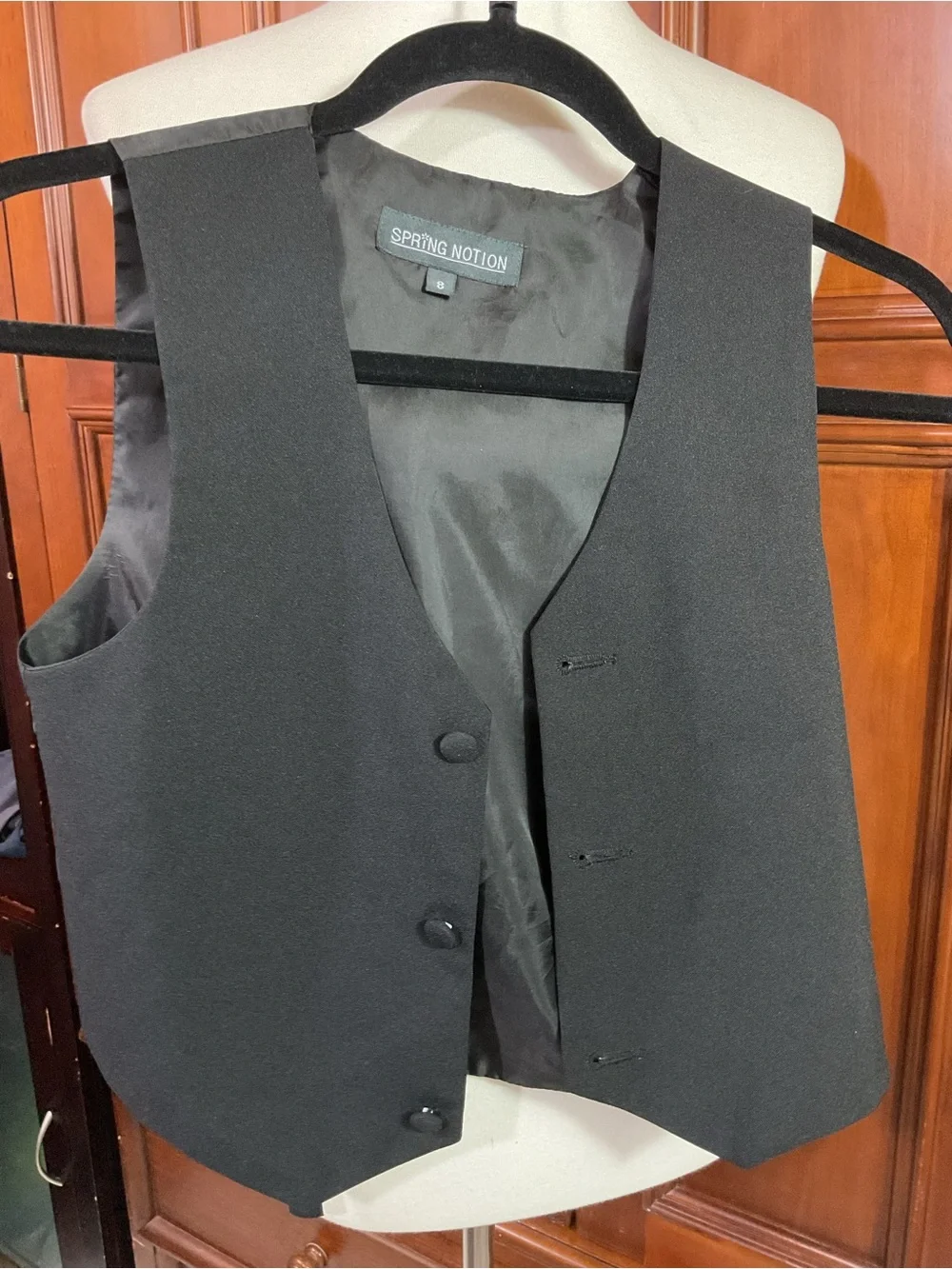 Spring Notion Boys 2 Button Suit Coat And Vest Solid Black Youth Size 8 Lknw As
